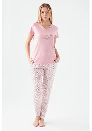 Pierre Cardin 8618 Kısa Kol Kadın Pijama Takımı Pembe