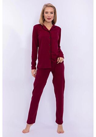 Pierre Cardin 7717 Uzun Kol Gömlek Tip Kadın Pijama Takımı Bordo