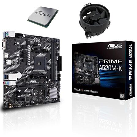 Asus Prime A520M-K DDR4 4600MHz mATX Anakart - AMD Ryzen 5 5600G AM4 İşlemci Tray - AMD Fan Set