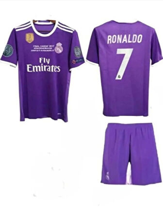 Real Madrid R01047 2017 Cardiff Şampiyonlar Ligi Finali Cristiano Ronaldo Çocuk Forma Şort - R01047 - Mor