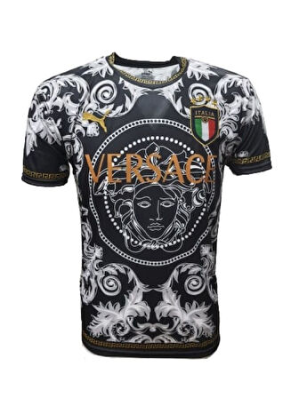 İtalya İ01443 x Versace Özel Profesyonel Maç Forması 2022-2023 - Siyah