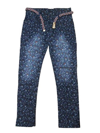 Pıtırık P00030 Çocuk Kız Çiçekli Kot Pantolon