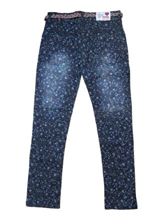 Pıtırık P00030 Çocuk Kız Çiçekli Kot Pantolon