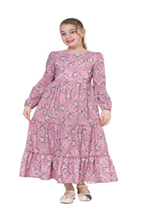 Gülücük Kids G00662-423 Kız Çoçuk Empirme Çicekli Elbise - Gülücük - Pembe - ST00662-Pembe-11 YAŞ
