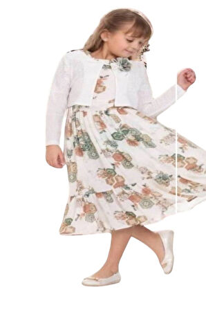 Gülücük Kids G01640-902 Kız Çocuk Şifon Çicekli Bolero Takım Elbise - Gülücük - Yeşil - ST01640-Yeşil-13 YAŞ