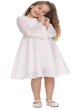 Gülücük Kids G01764-893 Kız Çocuk Güpürlü Elbise - Gülücük - Bej-Krem - ST01764-Bej-Krem-9 YAŞ