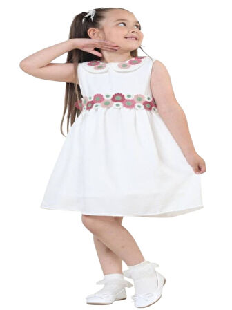 Gülücük Kids G01631-433 Kız Çocuk Keten Jile Elbise - Gülücük - Pembe - ST01631-Pembe-7 YAŞ