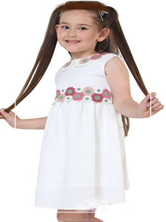 Gülücük Kids G01631-433 Kız Çocuk Keten Jile Elbise - Gülücük - Pembe - ST01631-Pembe-7 YAŞ