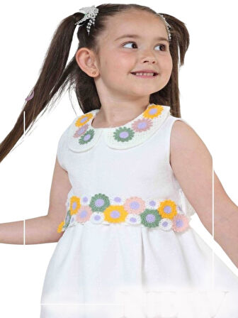 Gülücük Kids G01631-433 Kız Çocuk Keten Jile Elbise - Gülücük - Sarı - ST01631-Sarı-7 YAŞ
