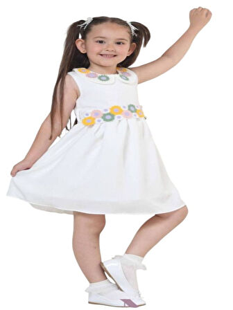 Gülücük Kids G01631-433 Kız Çocuk Keten Jile Elbise - Gülücük - Sarı - ST01631-Sarı-10 YAŞ