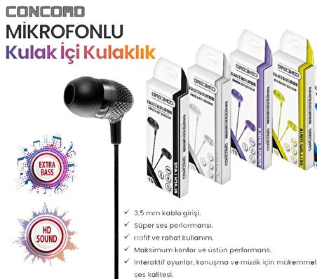 Concord Mikrofonlu Kulak İçi Kulaklık E1