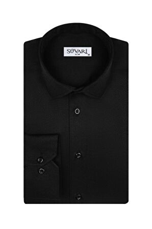 Süvari Dar Kalıp Armür Desenli Mavi Erkek Gömlek