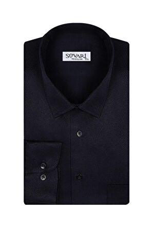 Süvari Rahat Kalıp Armür Desenli Cepli Siyah Erkek Gömlek