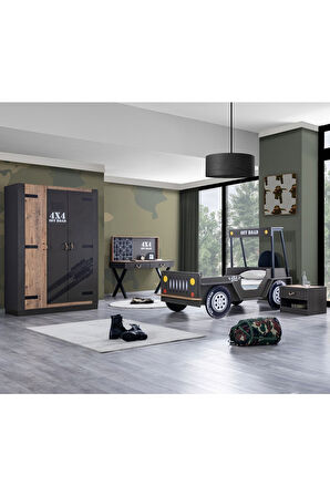Çocuk Odası - Offroad Plus 3 Kapılı Dolap, Jeep Karyola, Komodin, Masa