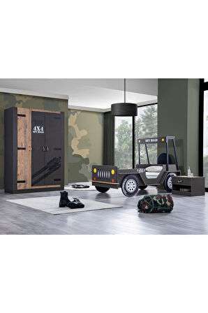 Çocuk Odası - Offroad Plus 3 Kapılı Dolap, Jeep Karyola, Komodin