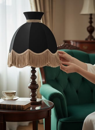 Kadife Kaplı Büyük Boy Başlıklı Ahşap Doğal Ayaklı Klasik Model Abajur - 7 Farklı Renkli 80x50cm