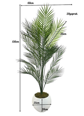 Yapay Ağaç 20 Yaprak Palmiye Ağacı Beyaz Küre Saksıda 130*60cm