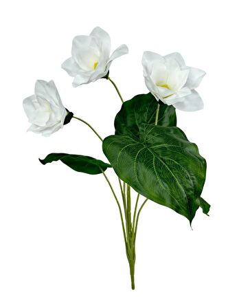 Yapay Çiçek Islak Manolya Gerçek Dokulu 3 Kafa Magnolia BEYAZ