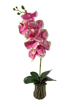Yapay Çiçek Kütük Saksılı Tekdal Orkide PEMBE 50*30cm