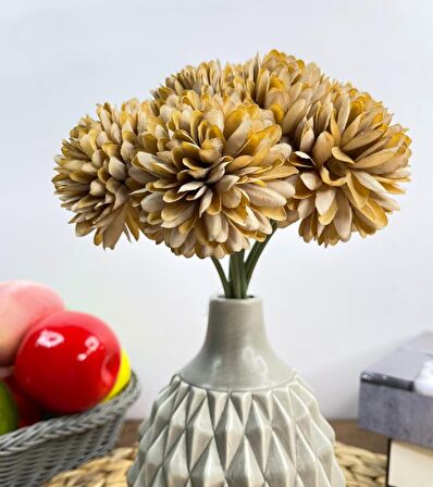 Yapay Çiçek Krizantem Kartopu Vizon Renk 7 Ayrı Tek Dal Demet