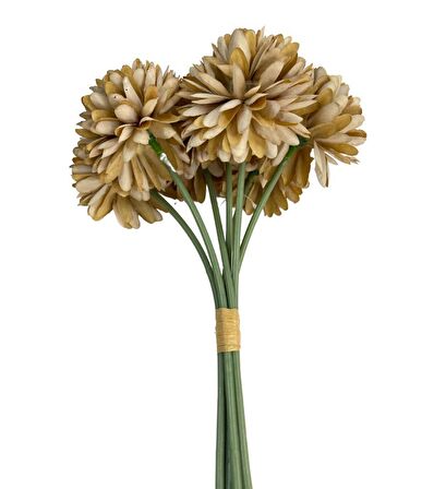 Yapay Çiçek Krizantem Kartopu Vizon Renk 7 Ayrı Tek Dal Demet