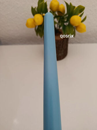 qosrix 4'lü Açık Mavi Şamdan Soya Mumu 1. Kalite Soya Doğal Pudra Kokulu Uzun Çubuk Konik Mum Dekoratif