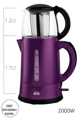 Awox Teaplus Cam Demlikli Elektrikli Çay Makinesi Mor