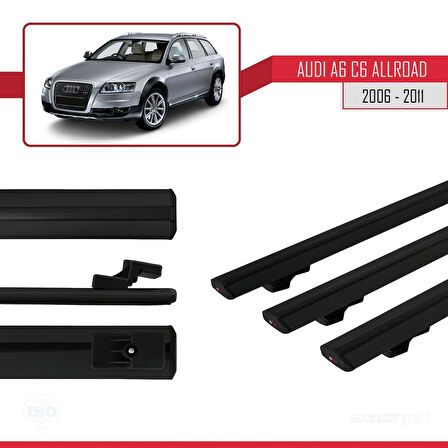A6 (C6) Allroad 2006-2011 Arası ile Uyumlu BASIC Model Ara Atkı Tavan Barı Siyah 3 Adet