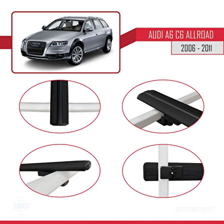 A6 (C6) Allroad 2006-2011 Arası ile Uyumlu BASIC Model Ara Atkı Tavan Barı Siyah 3 Adet