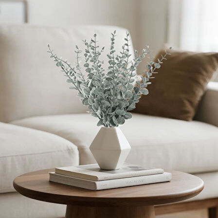 Yapay Çiçek Pastel Silikon Okaliptus 42cm 5Dallı Demet Eucalyptus