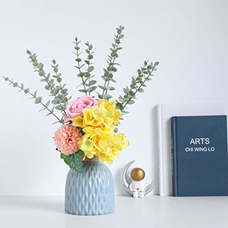 Yapay Çiçek Pastel Silikon Okaliptus 42cm 5Dallı Demet Eucalyptus