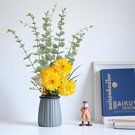 Yapay Çiçek Pastel Silikon Okaliptus 42cm 5Dallı Demet Eucalyptus