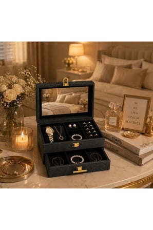 Prestige Aynalı Takı Organizeri – 2 Katlı Çekmeceli Premium Takı Kutusu