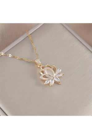 Kadın Kolye Zarif Lotus Kolye Kadın Altın Kaplama Kolye Alınacak En Özel Hediye P289S3871, 45 cm