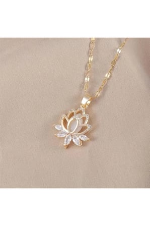 Kadın Kolye Zarif Lotus Kolye Kadın Altın Kaplama Kolye Alınacak En Özel Hediye P289S3871, 45 cm