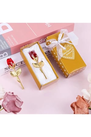 Rose Gold Cam Kırmızı Gül | Altın Kaplama Sap | Sevdiklerine Anlamlı & Özel Hediye