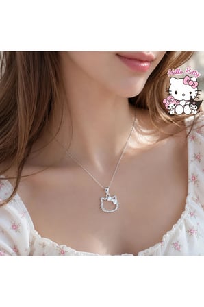 Kadın Kolye Hello Kitty Parlak 925 Ayar Gümüş Parlak Özel Kaplama Işıl Işıl Hediyelik Kadın / Genç K