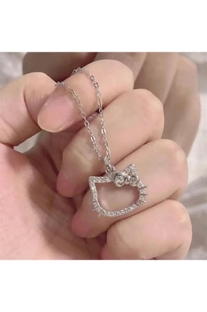 Kadın Kolye Hello Kitty Parlak 925 Ayar Gümüş Parlak Özel Kaplama Işıl Işıl Hediyelik Kadın / Genç K