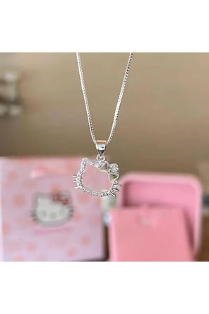 Kadın Kolye Hello Kitty Parlak 925 Ayar Gümüş Parlak Özel Kaplama Işıl Işıl Hediyelik Kadın / Genç K