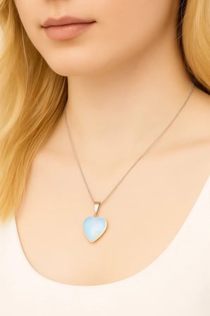 Kadın Kolye Sara Kadın Kolye Opal Taşı Doğal Taş Kalpli Gümüş Şık Hediyelik P246S378, one size