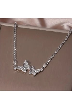 Kadın Kolye Lalin Kadın Kolye Gümüş Kaplama Su Yolu Kelebek Detaylı Parlak Şık Kolye P233S2086, one size