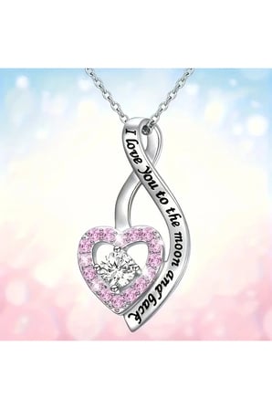 Rhinestone Kalp Kolye | “Seni Seviyorum” Yazılı | 925 Ayar Gümüş | Aşk Dolu Anlamlı Hediye