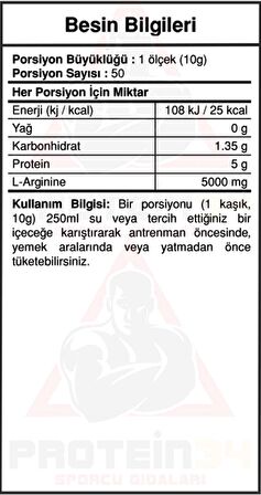 Bigjoy Sports Arginine Powder Orman Meyveli 500 Gram 50 Servis