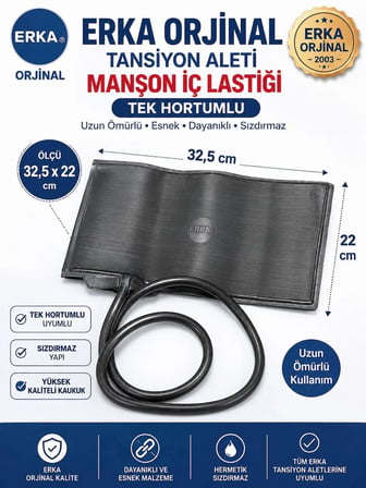 ERKA Orjinal Tansiyon Aleti Manşonu İç Lastiği 22*32,5 cm Çift Hortumlu Yedek İç Balon