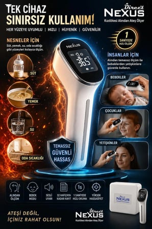 Temassız Kızılötesi Ateş Ölçer | 1 Saniyede Hızlı Ölçüm | LCD Ekranlı Dijital Termometre I Nexus
