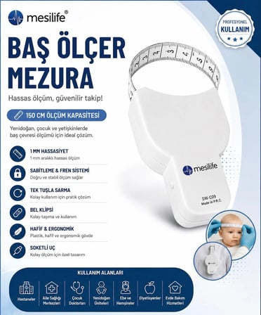 Baş Ölçer Mezura I Mezura I Hassas Ölçüm I Yeni Doğan Ve Çocuk Baş Çevresi Ölçüm Bandı
