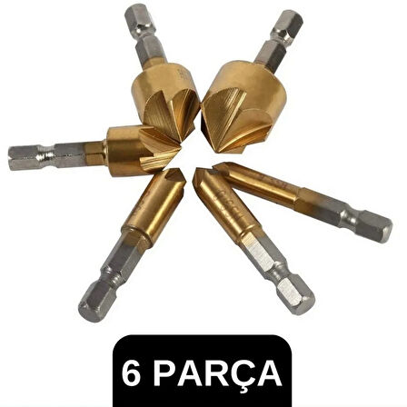 6 Parça Premium Titanyum Kaplama Bits Uçlu Kırılmaz A Kalite Paslanmaz Havşa Açma Matkap Uç Seti