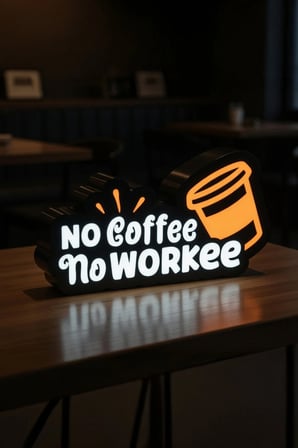 No Coffe No Workee / Kahve Yoksa İş De Yok Tasarımlı Dekoratif Aydınlatma (24x13cm)