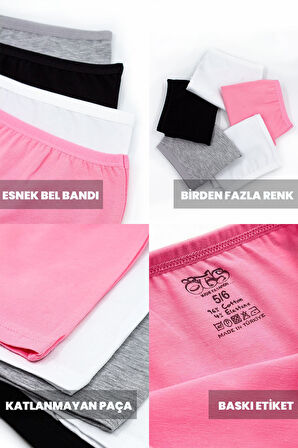 Öts Premium 5’li Kız Çocuk Boxer - Hediye Kutulu, Pamuklu Kumaş, Ultra Yumuşak, Esnek Kalıp, Etikets