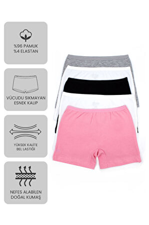 Öts Premium 5’li Kız Çocuk Boxer - Hediye Kutulu, Pamuklu Kumaş, Ultra Yumuşak, Esnek Kalıp, Etikets
